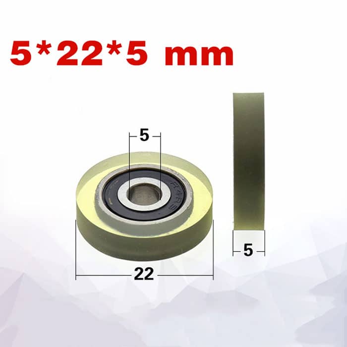 PU 5*22*5mm Slient Rubber coated wheel pulley guide wheel 625 ball bearing