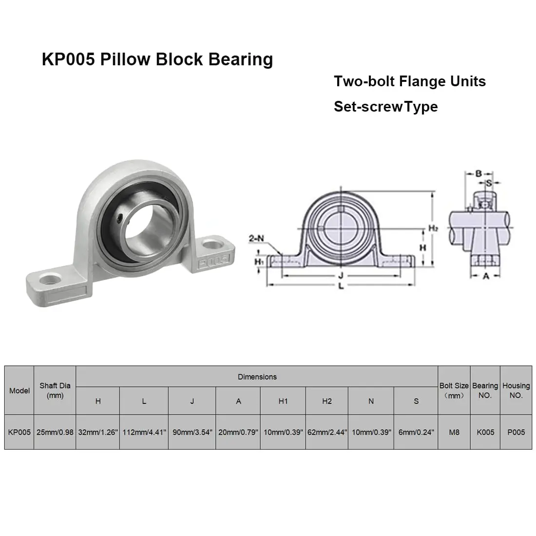 TFL Small Pillow Block Bearing Kp08 Kp002 Kp005 Pillow Mounted Ball Units Pillow Block Bearing Housing KP005