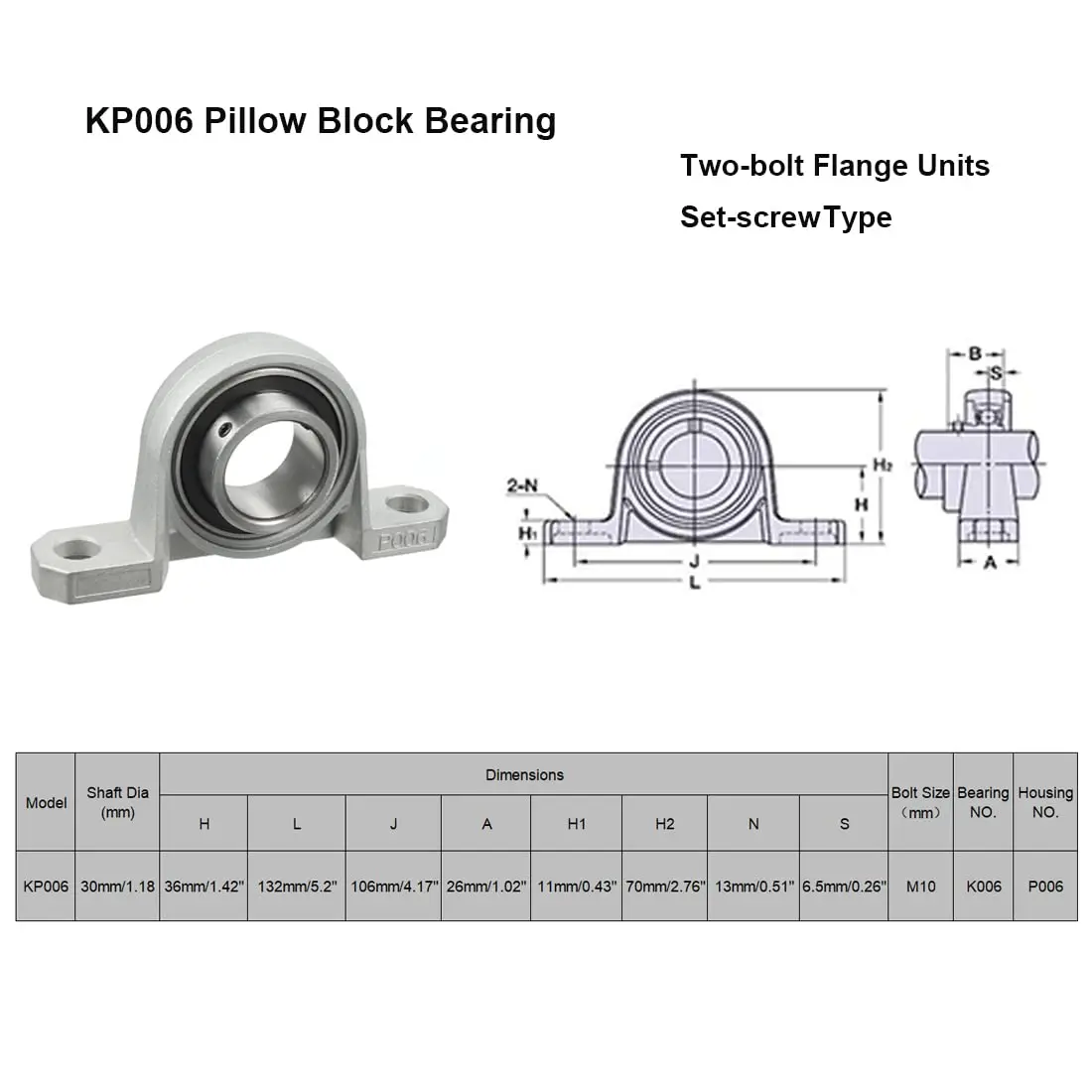 TFL KP Series small bearing 30mm Pillow Block Bearing Housing Zinc Alloy KP006