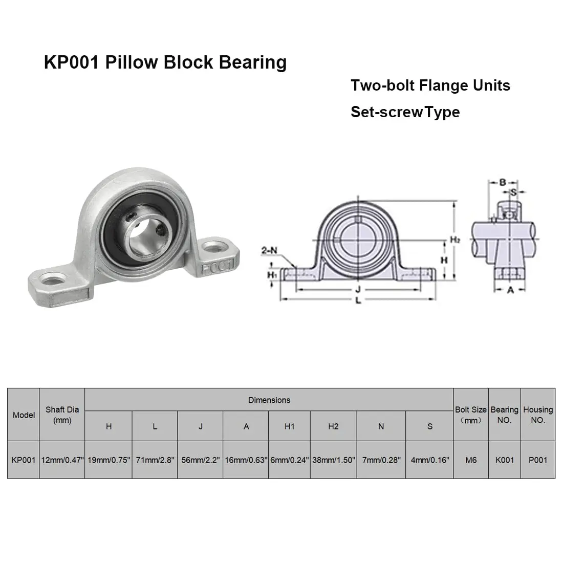 TFL Wholesale Zinc Alloy Bearing Shaft KP08 KP000 KP001 KP002 KFL08 KFL001 Bearings Mounted Pillow Block