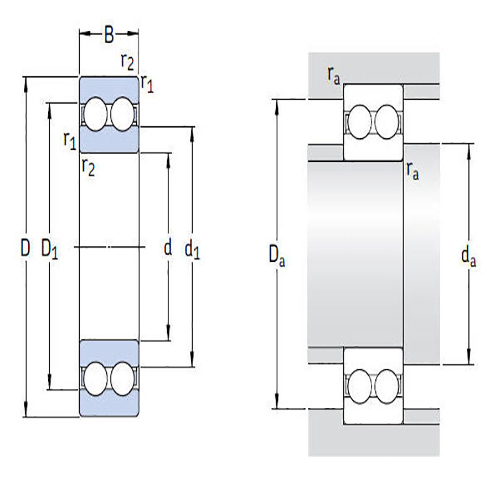 Cross-section view of a double-row deep groove ball bearing