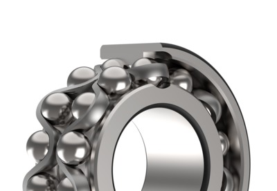 Cutaway view of a double-row deep groove ball bearing showing the internal structure