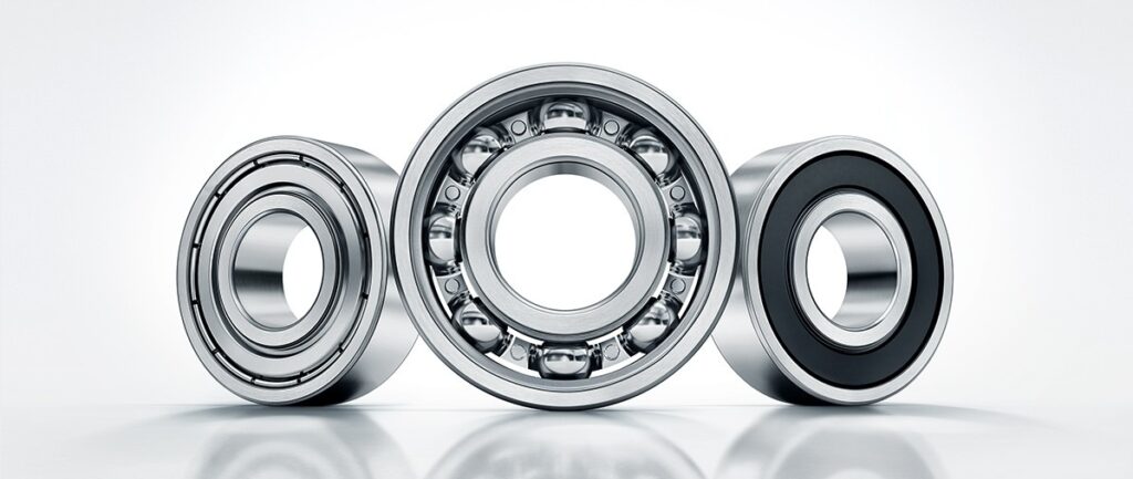 Cutaway view of a stainless steel deep groove ball bearing showing corrosion-resistant components