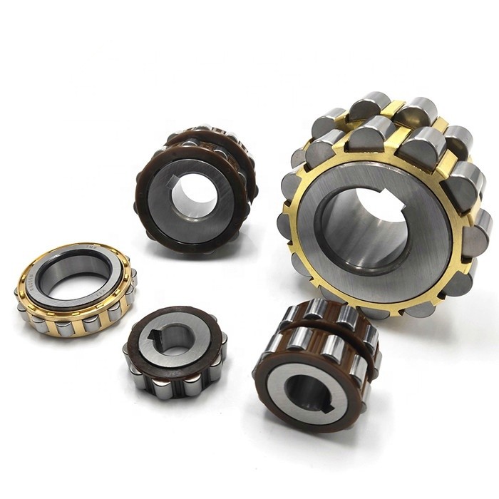 Eccentric cylindrical roller bearings used for precise adjustment and alignment in automotive or construction machinery.