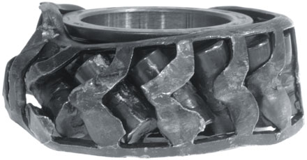 Example of a cylindrical roller bearing exhibiting the effects of inadequate lubrication, highlighting the importance of proper maintenance.