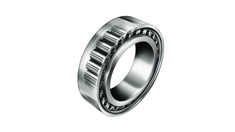 This image illustrates a cylindrical roller bearing design featuring cylindrical rollers.