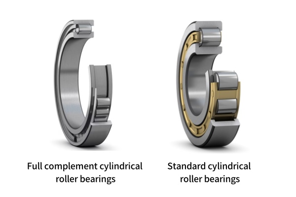 Side-by-side comparison of full-complement and standard roller bearings