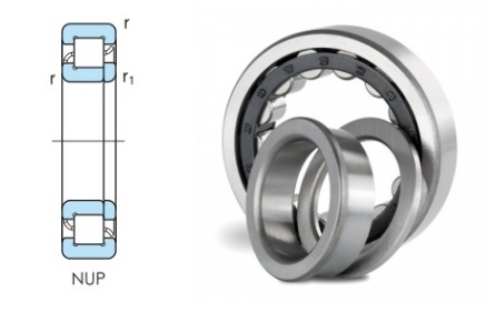 An image of a single row cylindrical roller bearing with two flanges and a filling slot (NUP type)
