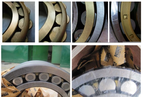 Close-up inspection of a bearing raceway revealing uneven grinding lines on a shiny but low-quality counterfeit product.