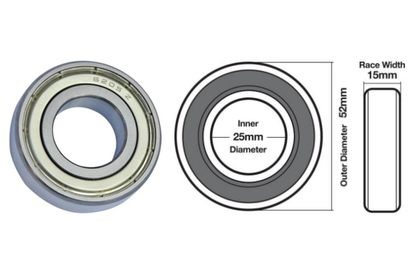 Technical diagram illustrating 6205 bearing dimensions.