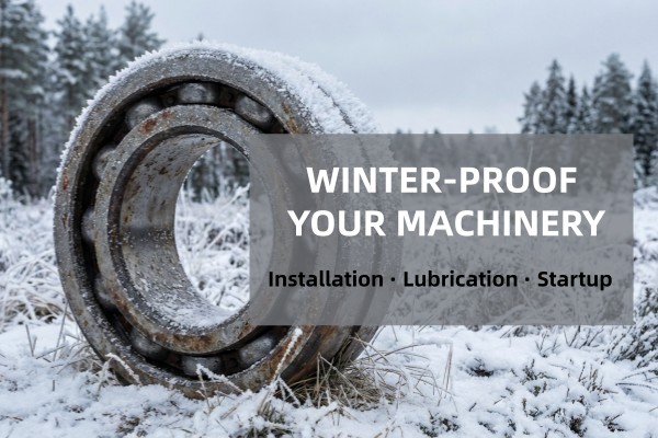 An industrial bearing covered in frost illustrating the challenges of bearing installation and startup in cold weather.