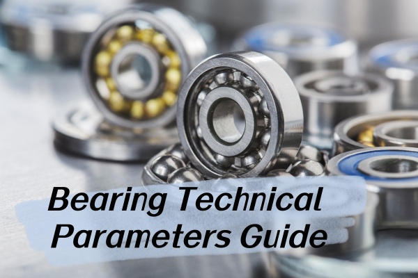 An assortment of industrial ball bearings displayed with technical data sheets and calipers, representing the comprehensive guide to bearing technical parameters.